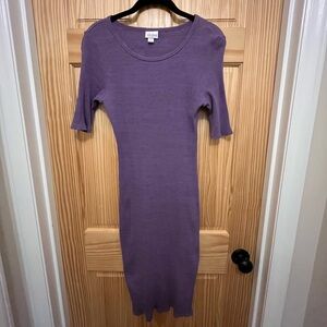 LuLaRoe Julia Dress, Size M, Purple Rib Knit, Knee Length, Body Con Fit